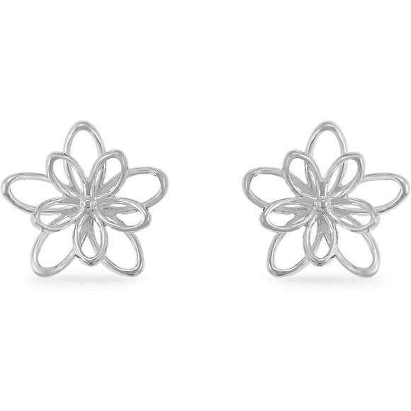 Sterling Silver Wire Flower Stud Earrings Womens Handmade Gift